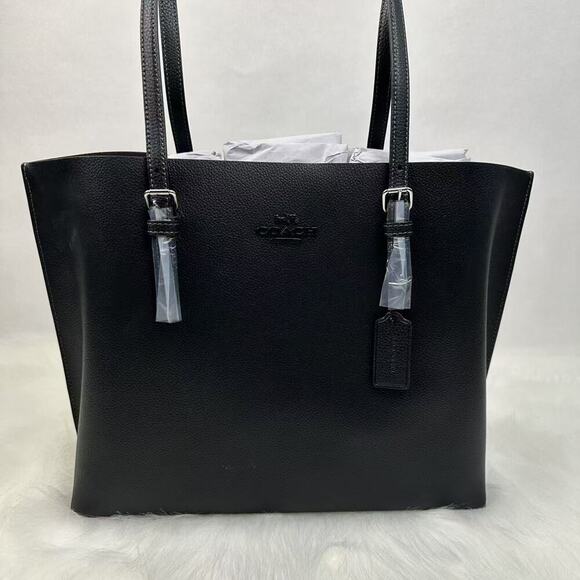 COACH Mollie Tote Large Size In Leather In Silver/Black CV968 NWT - Picture 2 of 12